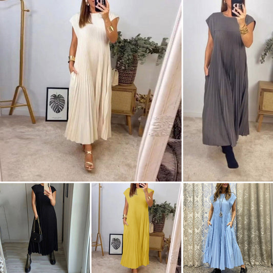 🔥Horké prodeje💕Dámské plisované jednobarevné šaty👗