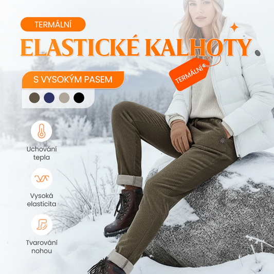 Dámské teplé kalhoty s vysokým pasem a podšívkou z umělého fleecu