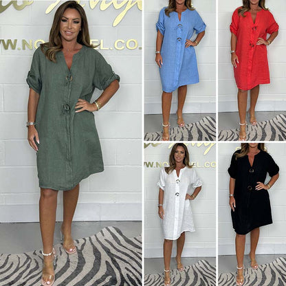 【M-4XL】👗2026 Nový Plus velikost tlačítko do tunika šaty