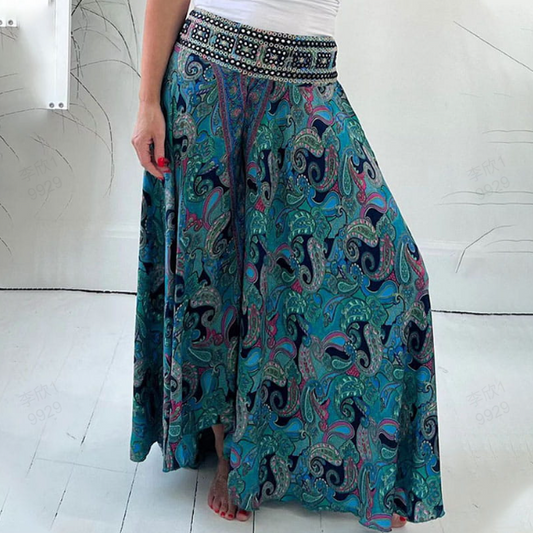 👗Elastické kalhoty v pase s etnickým potiskem