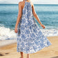 Dámské letní plážové šaty v boho stylu s květinovým vzorem, s výstřihem za krkem a vrstveným střihem
