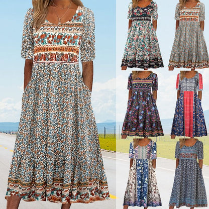 Elegantní texturované boho šaty s potiskem Premium
