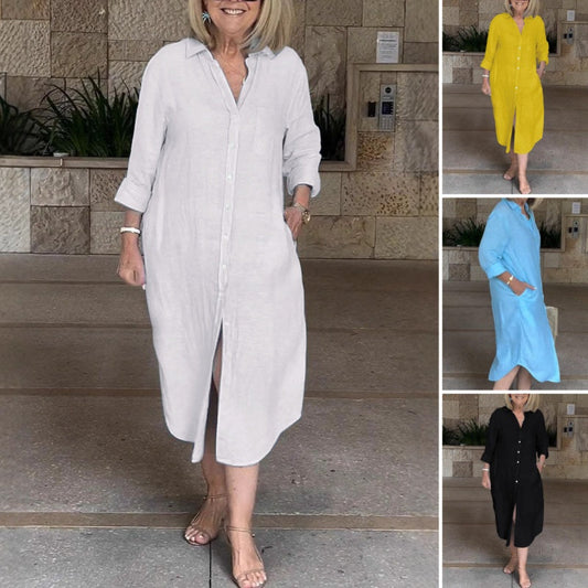 Dámské volné bavlněno-lněné dlouhé šaty