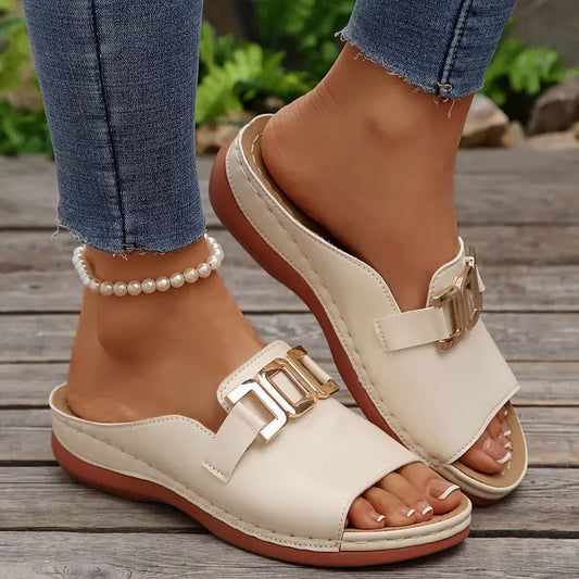 👡Umělé kožené pantofle s otevřenou špičkou