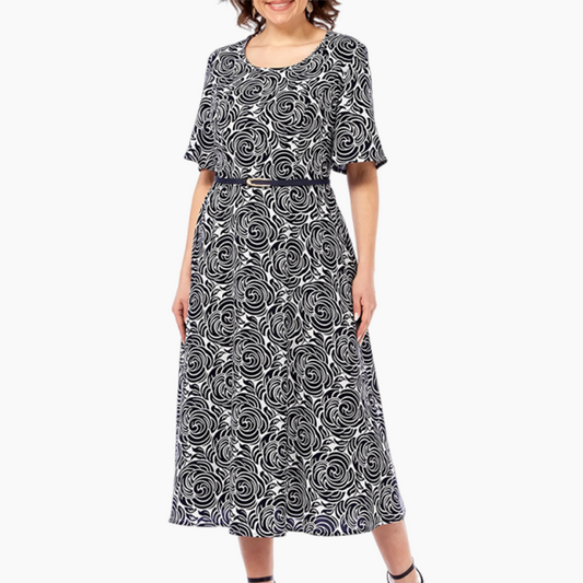 🌸Elegantní maxi šaty s potiskem a páskem