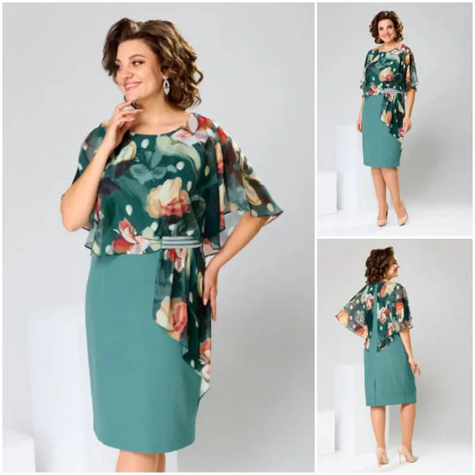 Elegantní síťované šaty s kulatým výstřihem a potiskem