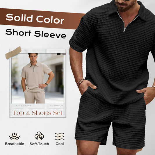 Pánská souprava s jednobarevným tričkem s krátkým rukávem a šortkami