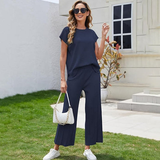 🎉Skvělá akce: SLEVA 35 %🛍️Dvoudílná sada s tričkem s krátkým rukávem a kalhotami se širokými nohavicemi