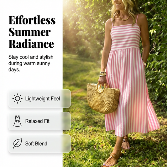 Pruhované midi šaty s tenkými ramínky