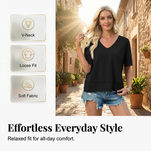 Dámský top s výstřihem do V a polodlouhými rukávy s patchworkovým lemem