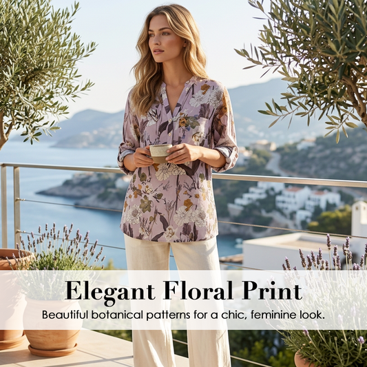 Dámské ležérní tričko s výstřihem do V a květinovým potiskem