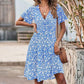 Dámské elegantní šaty s květinovým potiskem, výstřihem do V a krátkými rukávy