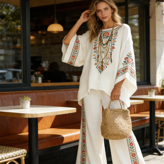 Dámská dvoudílná souprava s květinovým vzorem – top a kalhoty