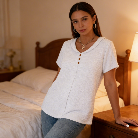 Dámské tričko s krátkým rukávem a strukturovaným výstřihem do V