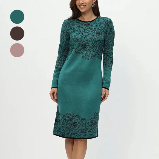 🔥2026 Nový příchod 🔥Šaty s rovným dlouhým rukávem a posádkovým výstřihem s potiskem💃