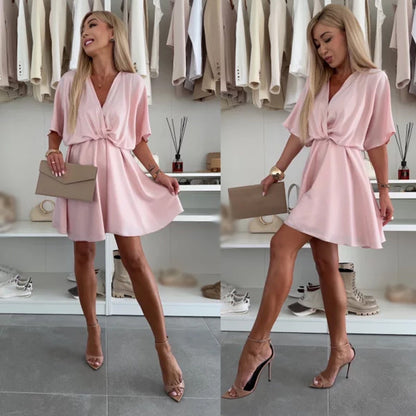 Výstřih do V Jednobarevné asymetrické lemování šaty