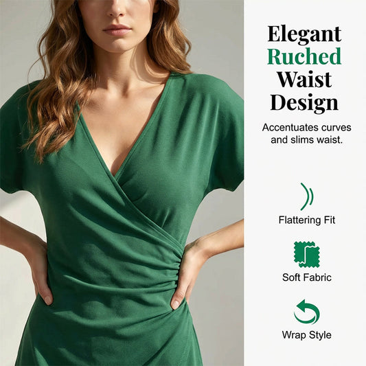 Women's V-Neck Ruched Wrap Dress