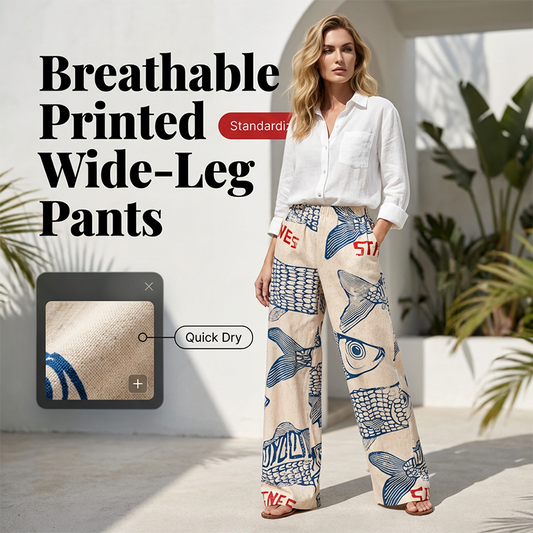 Women's Artistic Fish Print Wide-Leg Pants