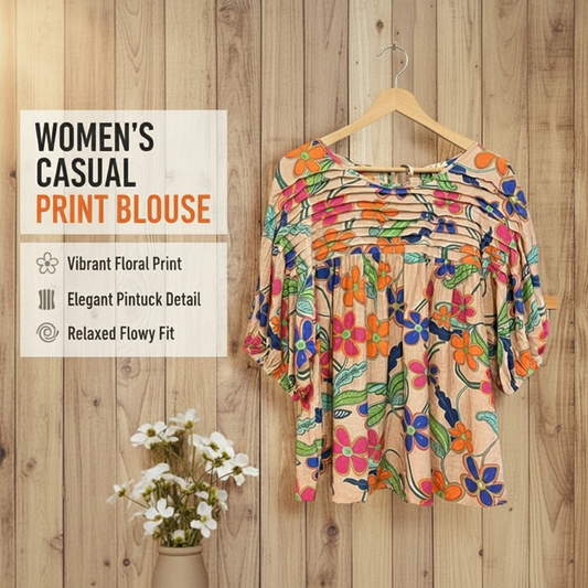 Dámská volnočasová blůza s potiskem a kulatým výstřihem