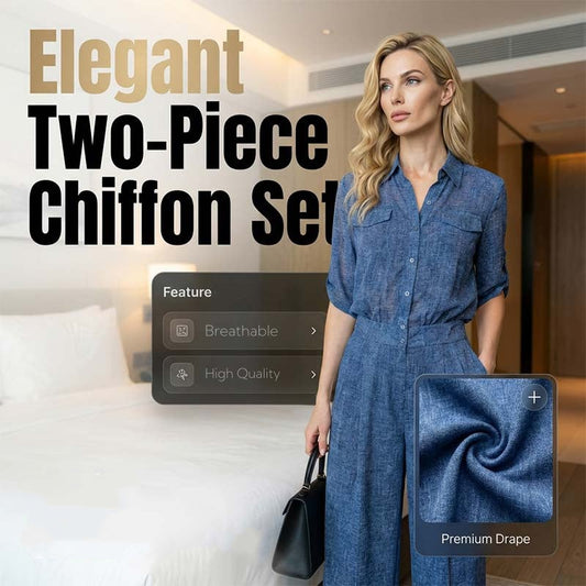 Elegantní sada z šifonu: halenka a široké kalhoty