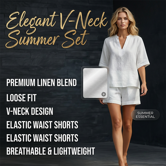 Dámský volnočasový dvoudílný krátký set s výstřihem do V