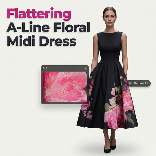 Elegantní bezrukávové A-siluetové midi šaty s květinovým potiskem