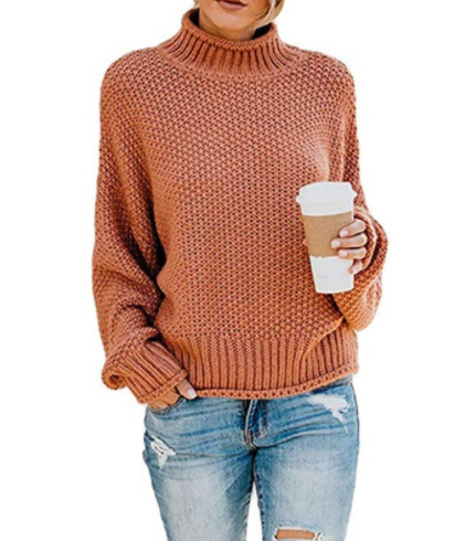 Hot Sale - Loose Solid Color Large Size Turtleneck Sweater-7