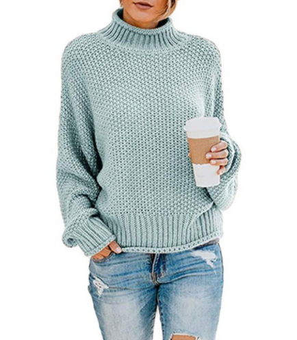 Hot Sale - Loose Solid Color Large Size Turtleneck Sweater-8